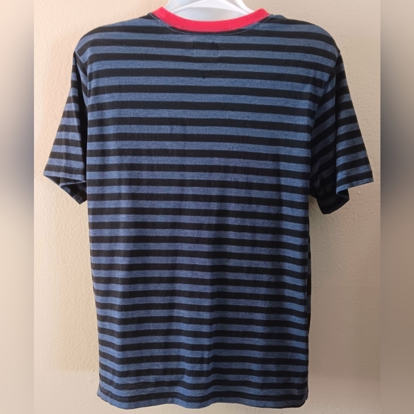 QUICKSILVER Striped Ringer Pocket Tee T-shirt L Black Red Skater Surfer Beach - Picture 2 of 8